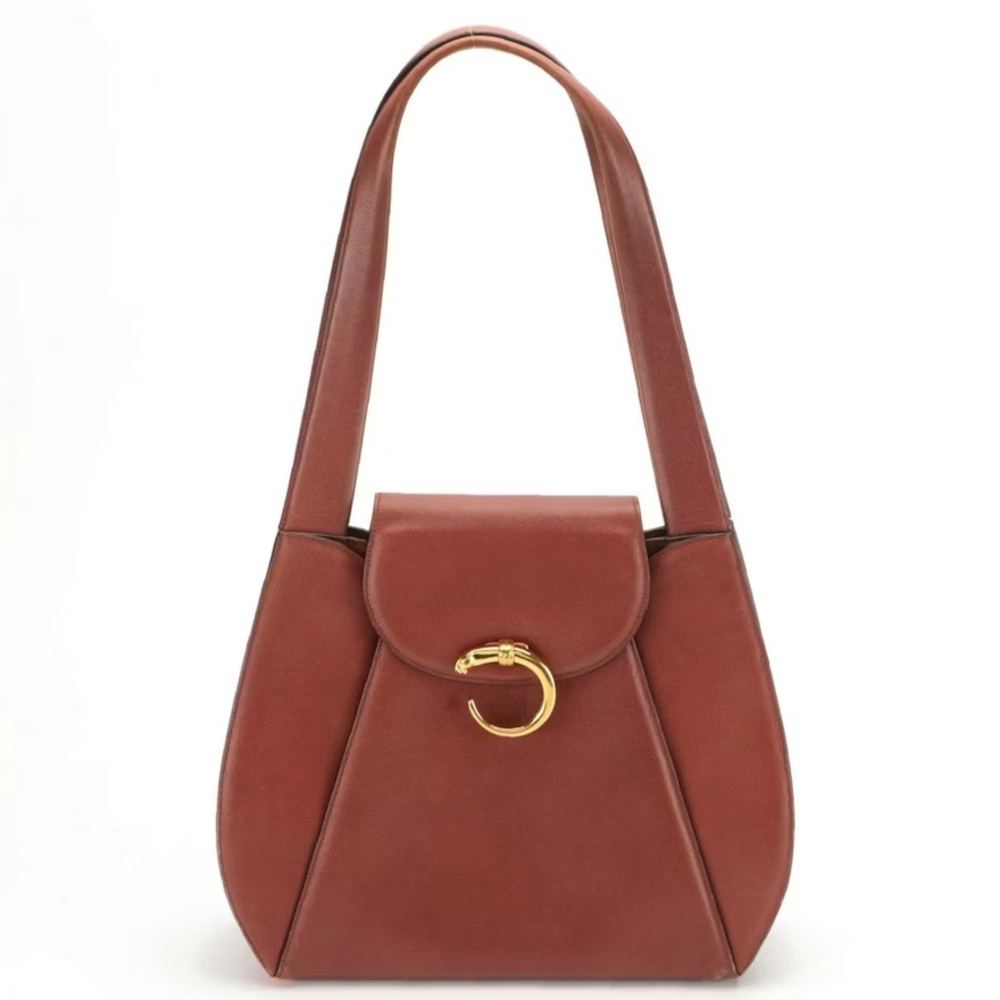 Vintage Cartier Panthère Shoulder Bag in Chestnut Brown Grained Leather